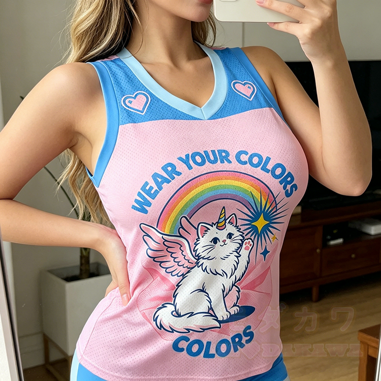 Zeig deine Farben! Modakawa Mesh-Tanktop mit Regenbogen-Einhorn- und Kätzchenmotiv - image 1