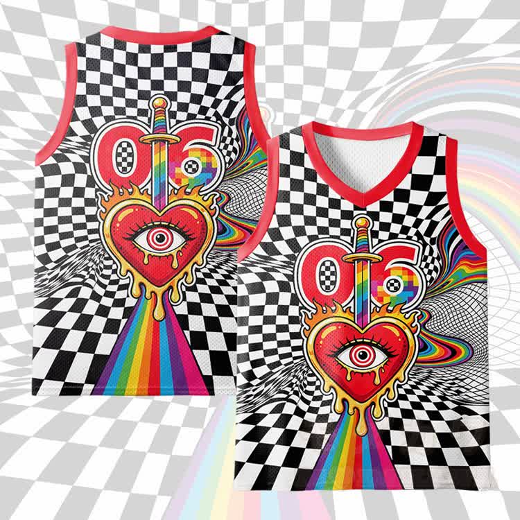 Modakawa Mesh Tanktop mit Regenbogenherz- und Augenmotiv - Mehrfarbig - 3XL - image 2
