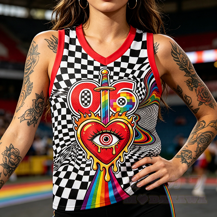 Modakawa Mesh Tanktop mit Regenbogenherz- und Augenmotiv - image 1