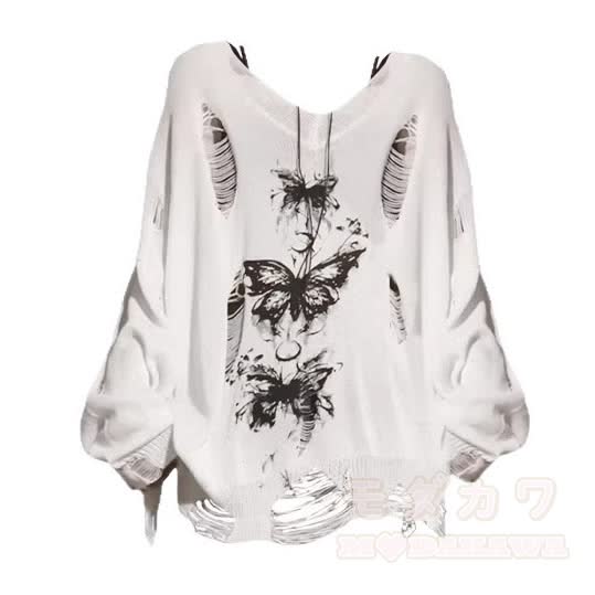 Oberteil mit Schmetterlingsmotiv im Used-Look, dazu passende Jeans mit weitem Bein - Top (Single) - 3XL - image 2