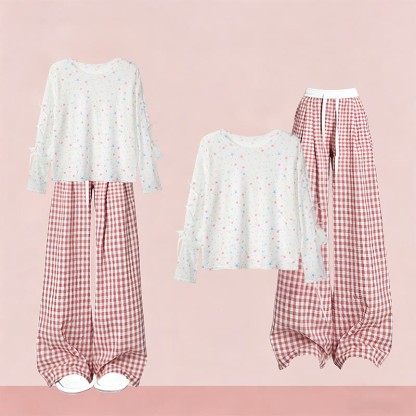 Zweiteiliges Set aus Strandkleid mit Sternenmuster und karierter Hose - Pink A - XL - image 2