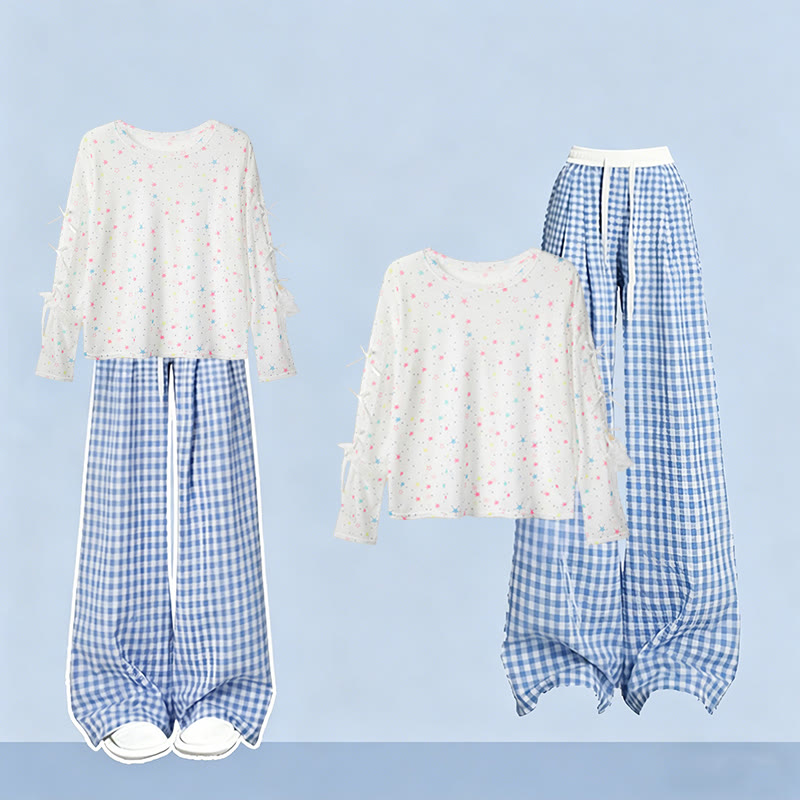 Zweiteiliges Set aus Strandkleid mit Sternenmuster und karierter Hose - Blue A - XL - image 1