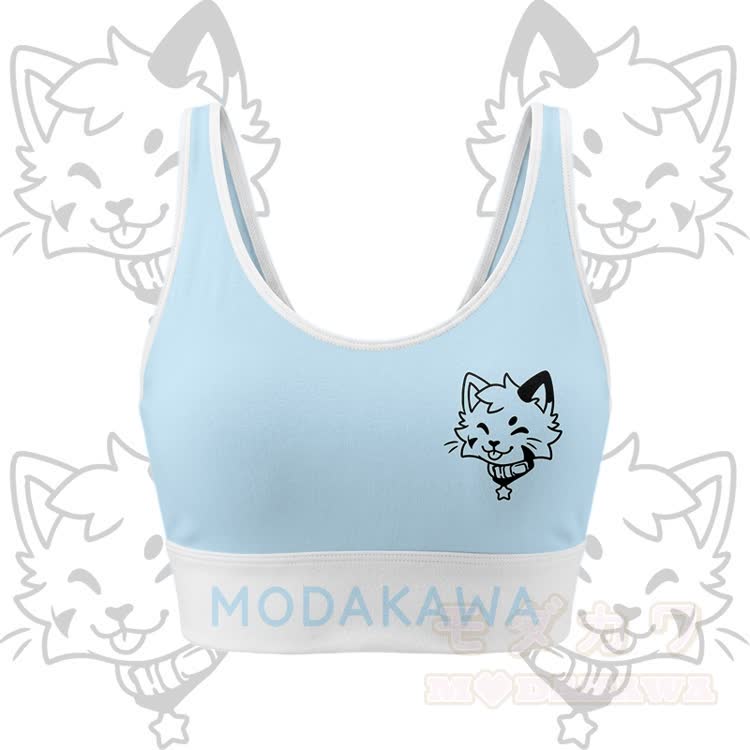 Zunge raus Kitty Grafik Crop Tank Top Sport Top Rock Bikini Modakawa passendes Outfit - Blaues Oberteil - 4XL - image 2