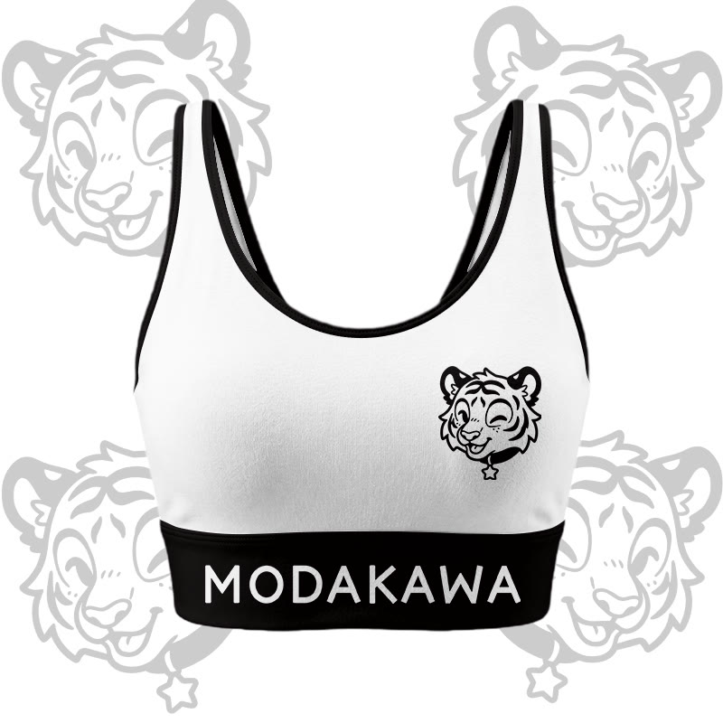 Happy Tiger Grafik Crop Tank Sport Top Shorts Bikini Modakawa passendes Outfit - White Top - 5XL - image 6