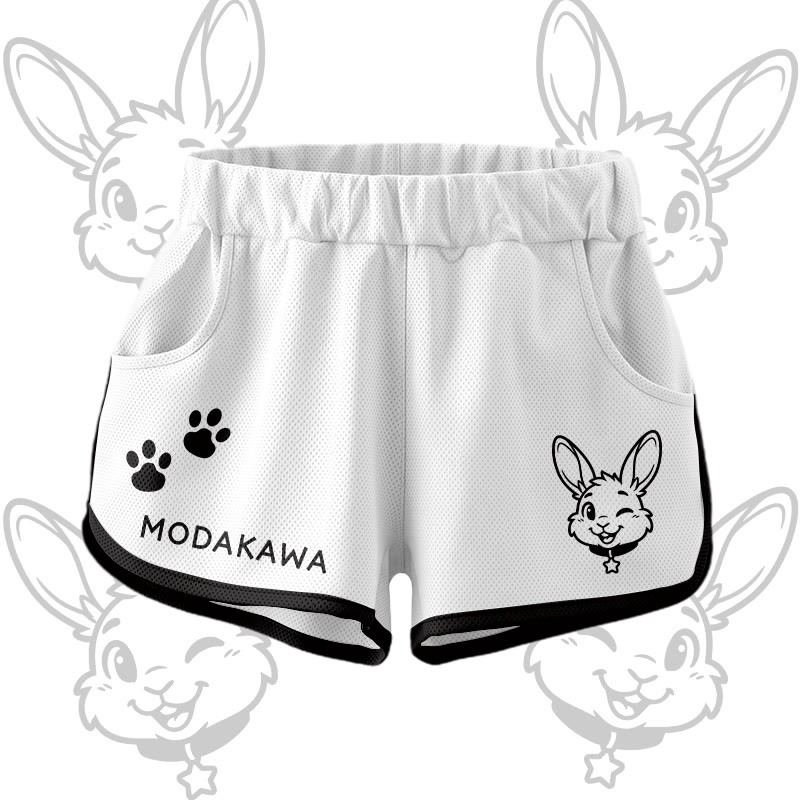 Wink Bunny Grafik Crop Tank Sport Top Shorts Bikini Modakawa passendes Outfit - White Shorts - 5XL - image 11