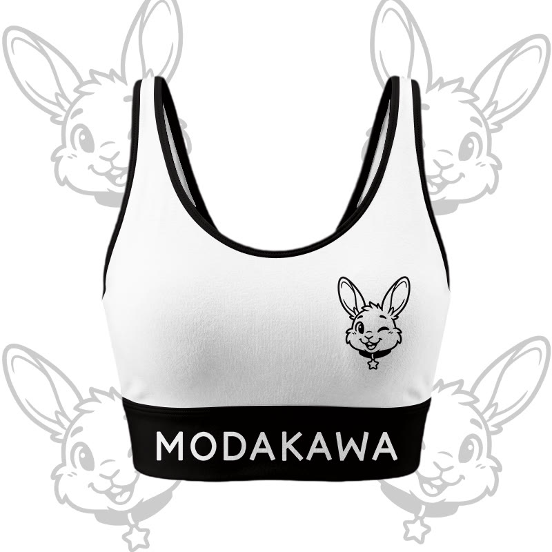 Wink Bunny Grafik Crop Tank Sport Top Shorts Bikini Modakawa passendes Outfit - White Top - 5XL - image 6