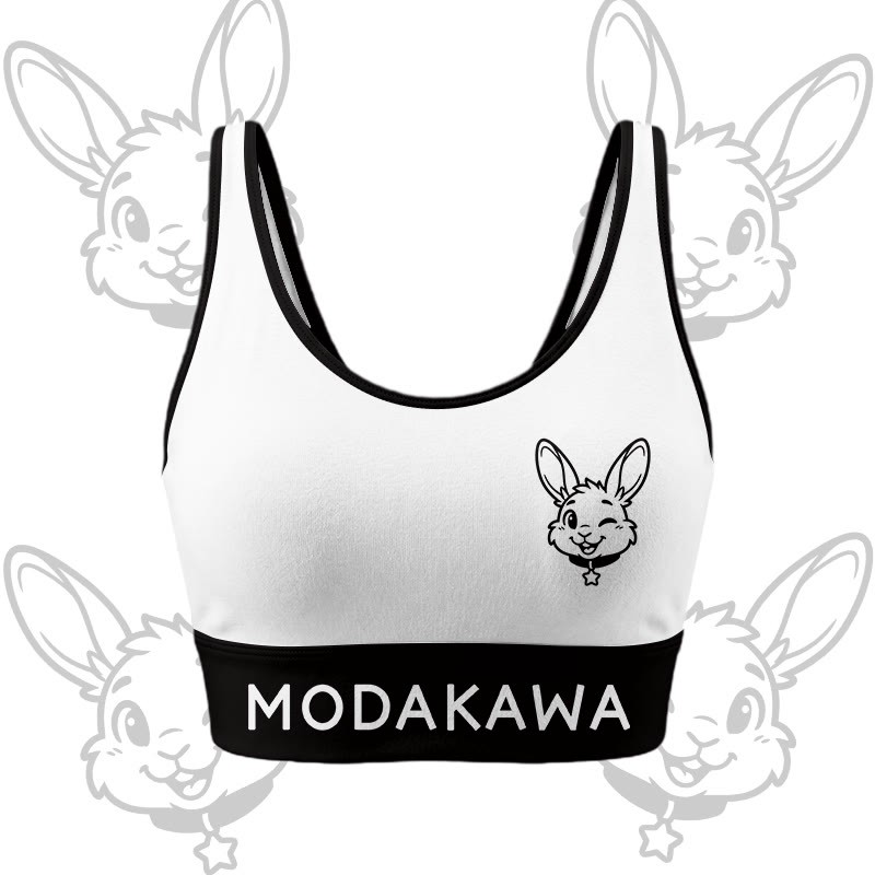 Wink Bunny Grafik Crop Tank Sport Top Shorts Bikini Modakawa passendes Outfit - White Top - 5XL - image 6