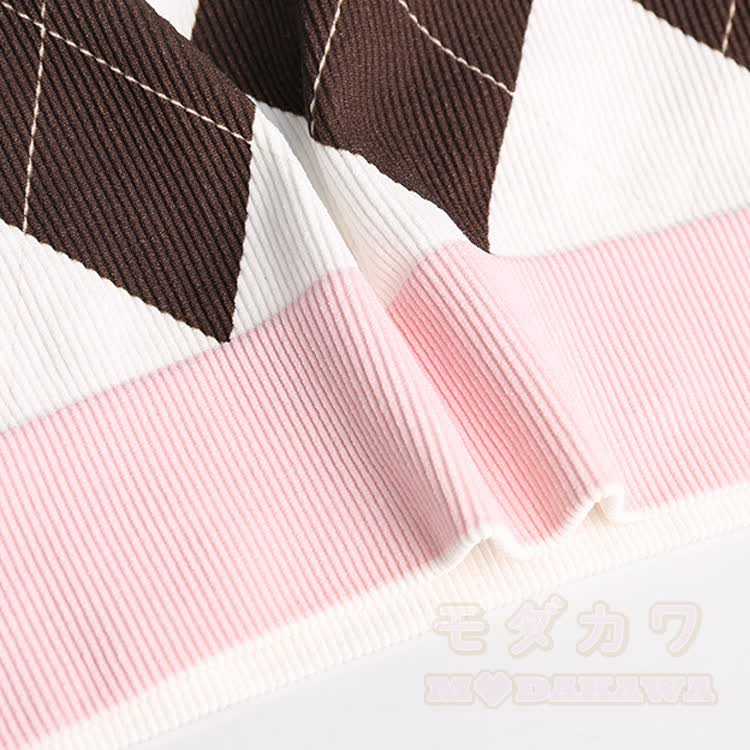 Pinkfarbenes Argyle-Strick-Crop-Top, plissierter Tennisrock, passendes Outfit - image 4