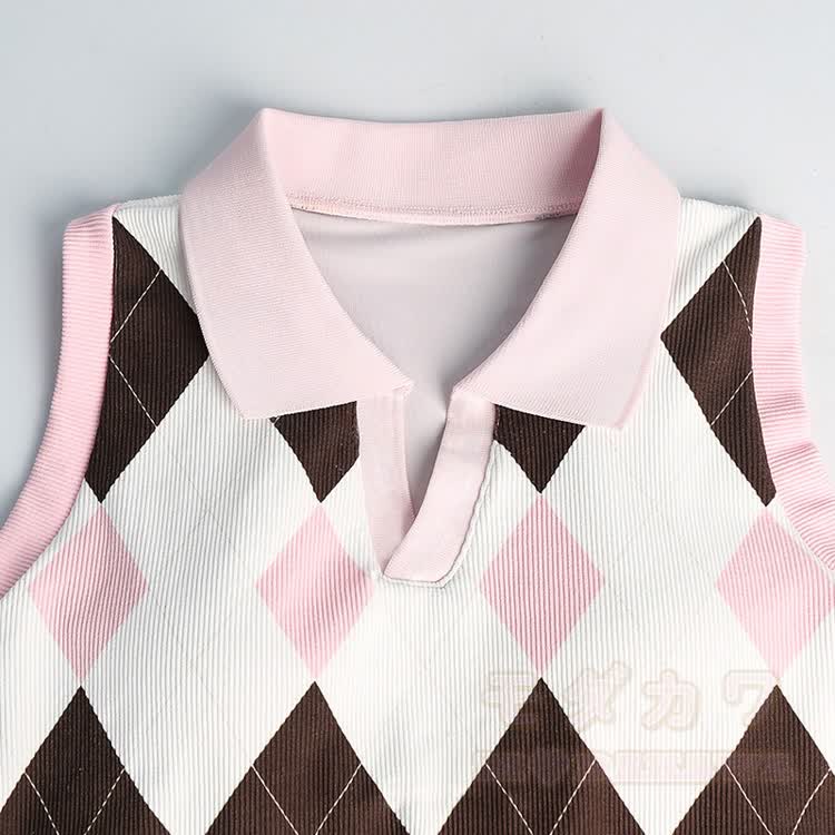 Pinkfarbenes Argyle-Strick-Crop-Top, plissierter Tennisrock, passendes Outfit - image 3
