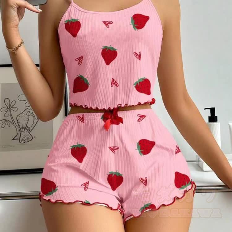 Zweiteiliges Set aus Camisole-Top und Shorts mit Fruchtherz-Grafik - Rosa - 3XL - image 5