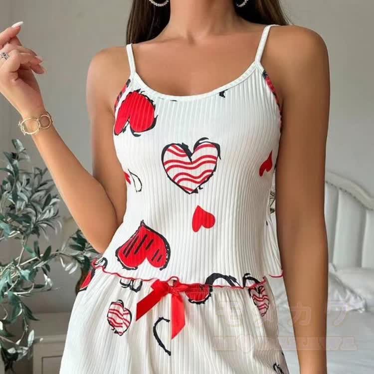 Zweiteiliges Set aus Camisole-Top und Shorts mit Fruchtherz-Grafik - Weißes Herz - 3XL - image 4