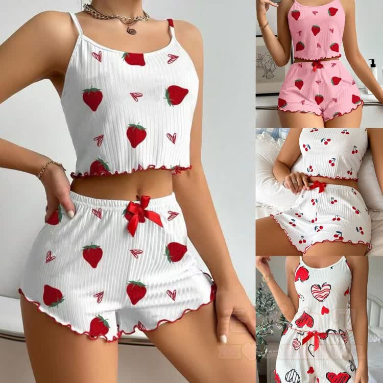 Zweiteiliges Set aus Camisole-Top und Shorts mit Fruchtherz-Grafik - image 1