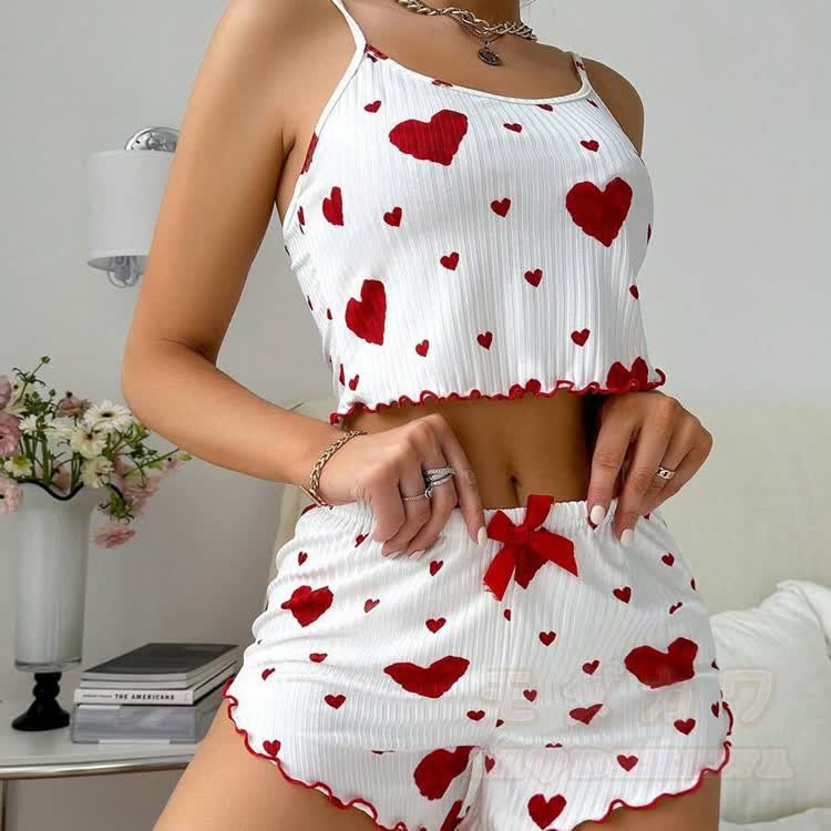 Zweiteiliges Set aus Camisole-Top und Shorts mit Herzmotiv - image 2