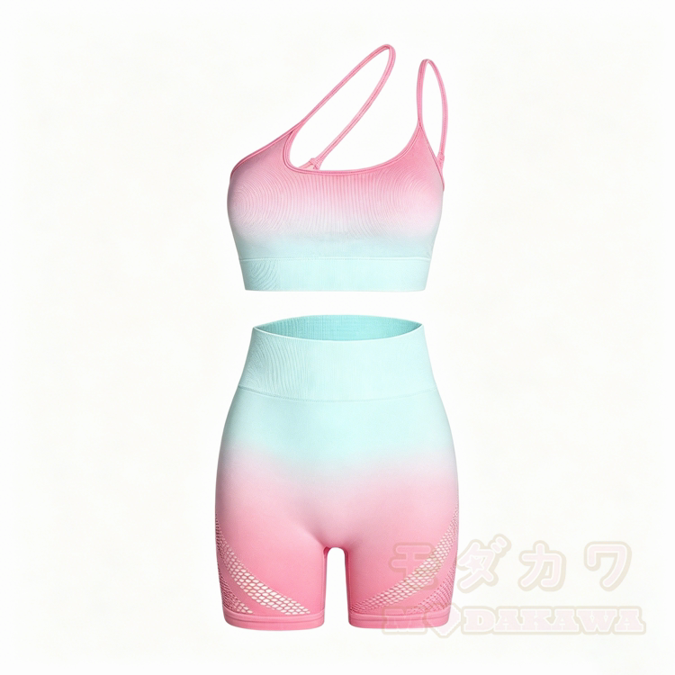 Zweiteiliges Set: Sporttop mit Farbverlauf und asymmetrischer Schulterpartie, Shorts und Top mit Farbverlauf - image 2