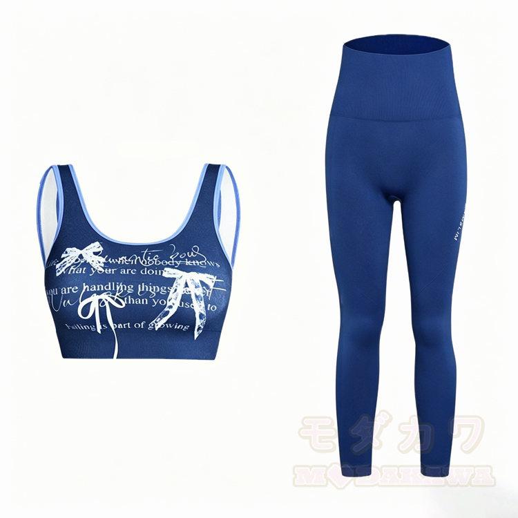 Sporttop mit Schleifengrafik, Leggings und passendem Outfit - Blaues Set - L - image 2