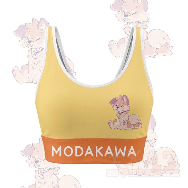 MODAKAWA X popipeko Zunge-raus-Welpen-Grafik Crop Tank Top Sport Top Shorts Bikini passendes Outfit - Gelbes Oberteil - 5XL - image 2