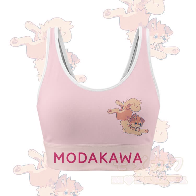 MODAKAWA X popipeko Niedliches Welpen-Grafik-Crop-Tanktop, Sporttop, Shorts, Bikini-Set - Rosa Top - 5XL - image 2
