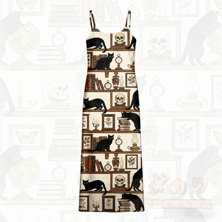 Modakawa Slipkleid mit schwarzem Katzenschädel-Motiv - Braun - 5XL - image 1