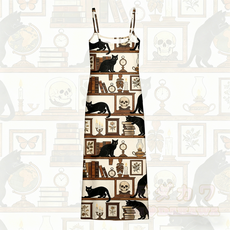 Modakawa Slipkleid mit schwarzem Katzenschädel-Motiv - image 2