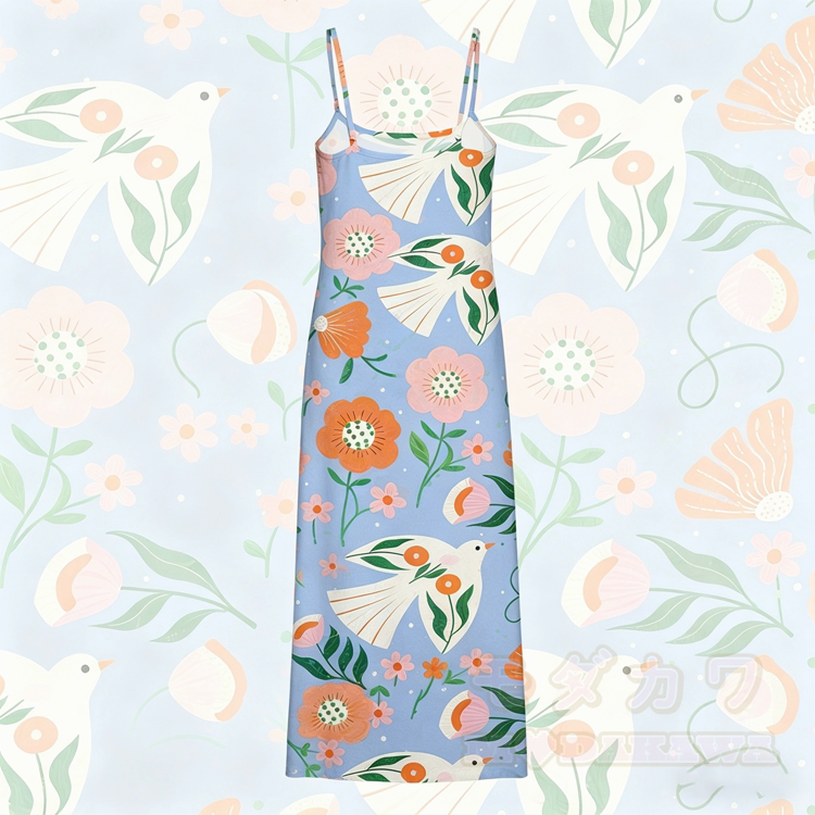 Modakawa Slipkleid mit Blumen- und Vogelmotiv - image 2