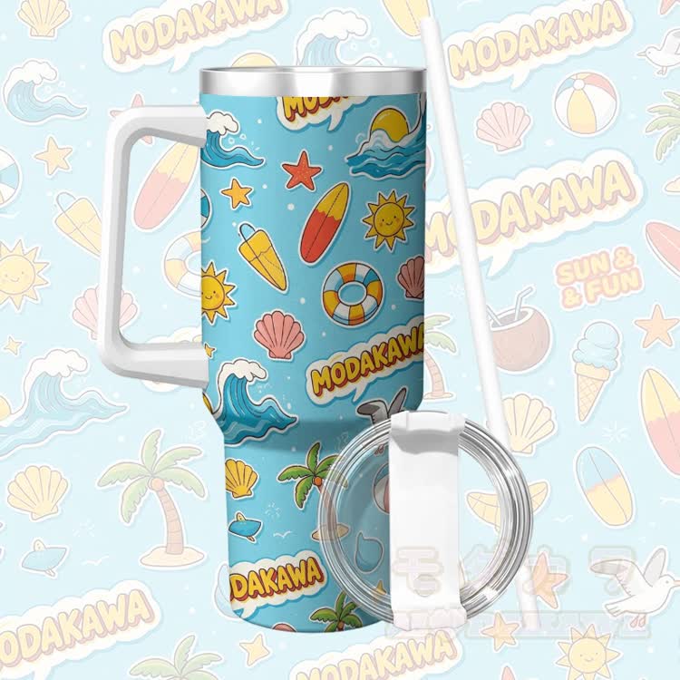 Sea Graphic Modakawa Edelstahl-Isolierbecher mit Griff und Strohhalm - Blau - 40 oz / 1200 ml - image 2