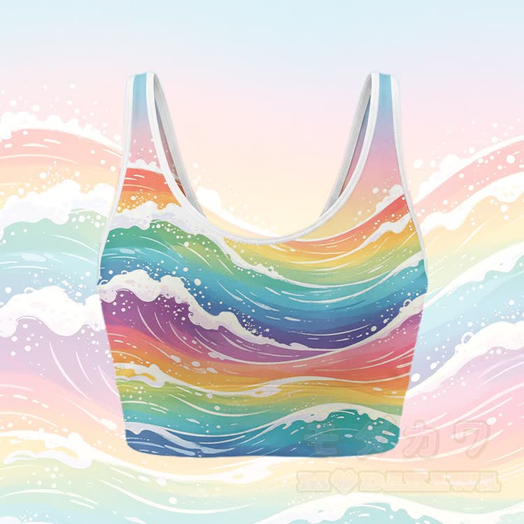 Regenbogenfarbenes, grafisches Farbverlauf-Crop-Tanktop, Sporttop, Rock, Bikini, Modakawa-Partnerlook - Mehrfarbiges Oberteil - 4XL - image 2