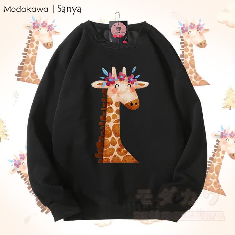 MODAKAWA X Sanya Unisex-Sweatshirt mit floralem Hirschmotiv - Schwarz - 5XL - image 2