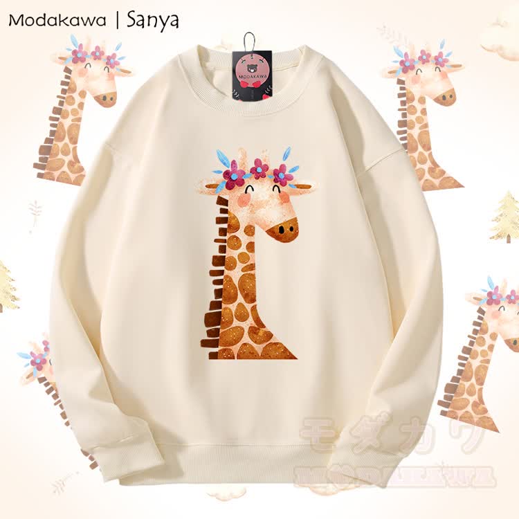 MODAKAWA X Sanya Unisex-Sweatshirt mit floralem Hirschmotiv - Beige - 5XL - image 1