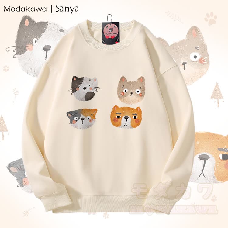 MODAKAWA X Sanya Kitty Graphic Unisex Sweatshirt - Beige - 5XL - image 2