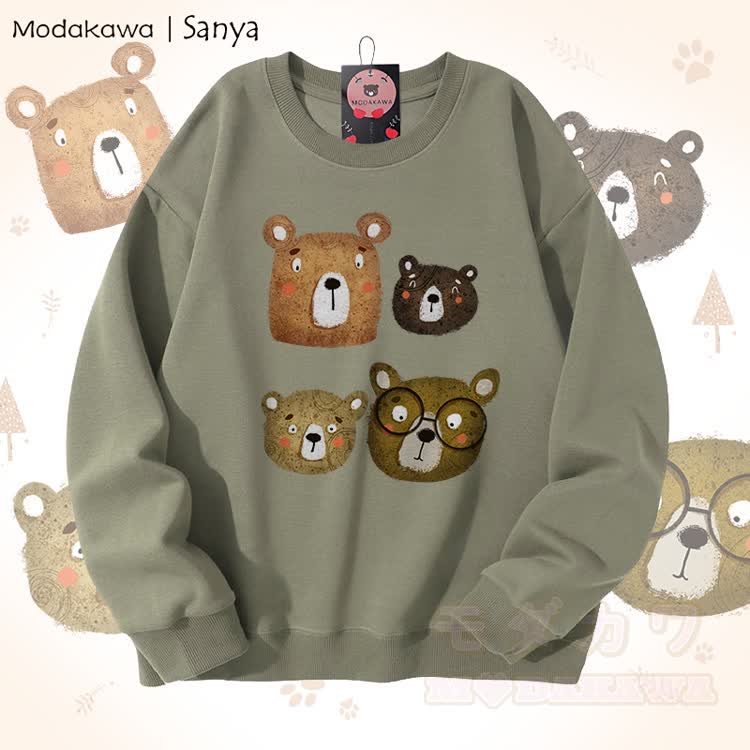 MODAKAWA X Sanya Bear Graphic Unisex Sweatshirt - Hellkhaki - 5XL - image 1