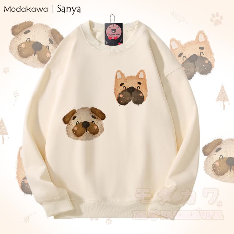 MODAKAWA X Sanya Unisex-Sweatshirt mit niedlichem Welpen- und Katzenmotiv - Beige - 5XL - image 2