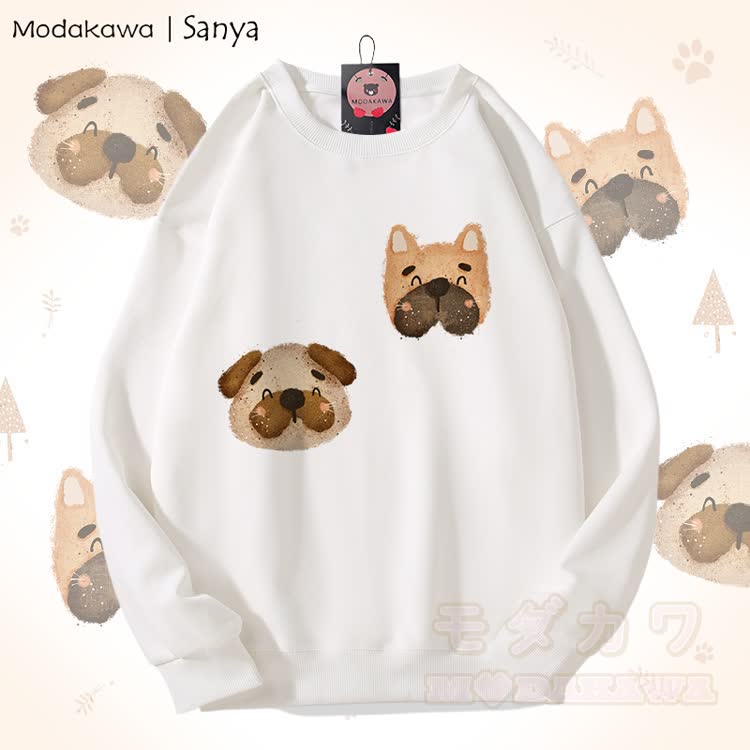MODAKAWA X Sanya Unisex-Sweatshirt mit niedlichem Welpen- und Katzenmotiv - Weiß - 5XL - image 1