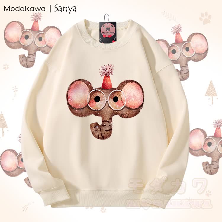 MODAKAWA X Sanya Unisex-Sweatshirt mit Elefantenmotiv - Beige - 5XL - image 2