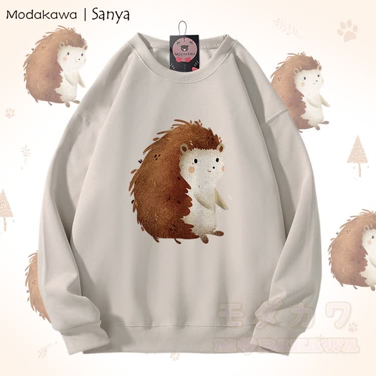 MODAKAWA X Sanya Unisex-Sweatshirt mit Igel-Motiv - Hellbeige - 5XL - image 1
