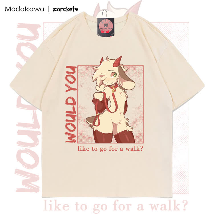 MODAKAWA X zarckets WOULD YOU Ziegen-Charakter-Grafik T-Shirt aus 100 % Baumwolle - Apricot - 5XL - image 1
