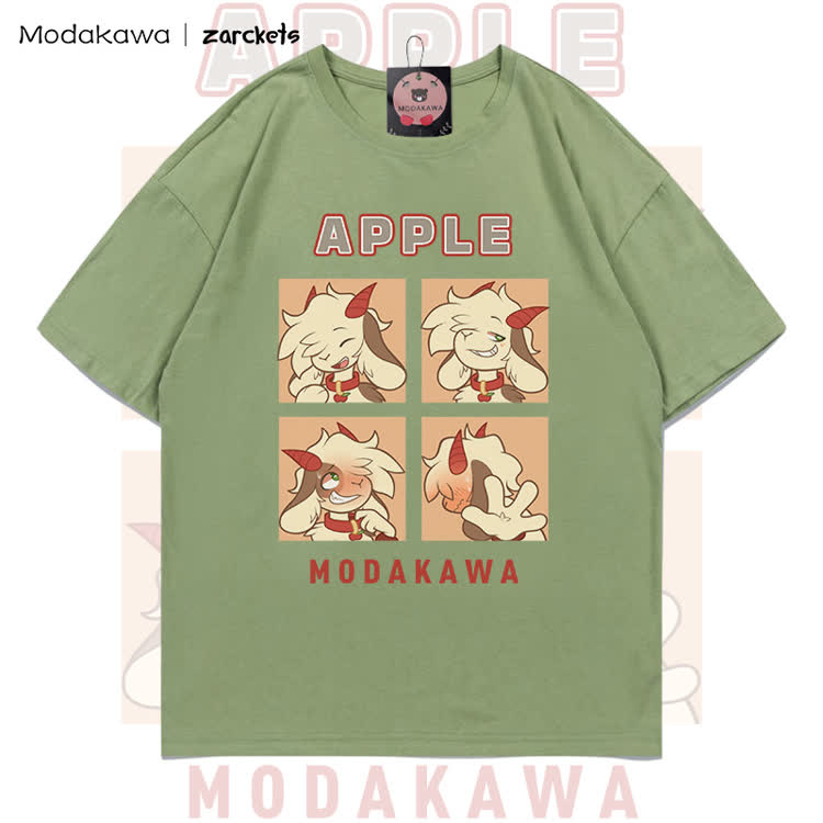 MODAKAWA X zarckets APPLE Ziegen-Charakter-Grafik T-Shirt aus 100 % Baumwolle - Light Green - 5XL - image 1
