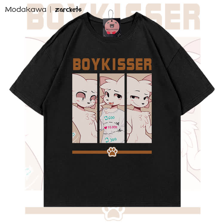 MODAKAWA X zarckets BOYKISSER Anime-Katzen-Charakter-Grafik 100% Baumwoll-T-Shirt - Black - 5XL - image 1