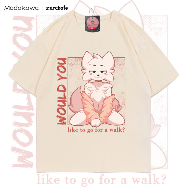 MODAKAWA X zarckets WOULD YOU Anime Fuchs Charakter Grafik 100% Baumwolle T-Shirt - Apricot - 5XL - image 1