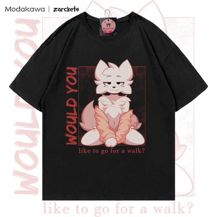 MODAKAWA X zarckets WOULD YOU Anime Fuchs Charakter Grafik 100% Baumwolle T-Shirt - Black - 5XL - image 2