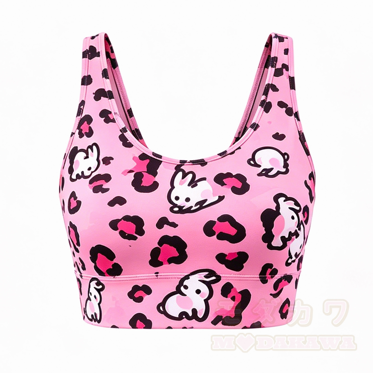 Pink Bunny Leopard Graphic Crop Tank Top Sport Top Shorts Bikini Modakawa Matching Outfit - Rosa Top - 5XL - image 2