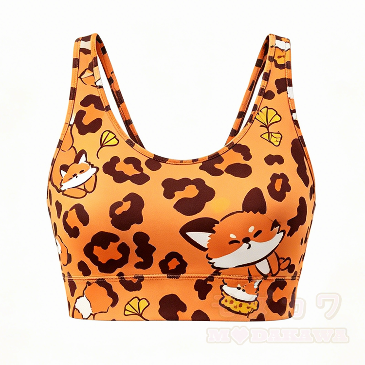 Fox Leopard Graphic Crop Tank Tank Sport Top Shorts Bikini Modakawa Matching Outfit - Orange Top - 5XL - image 2
