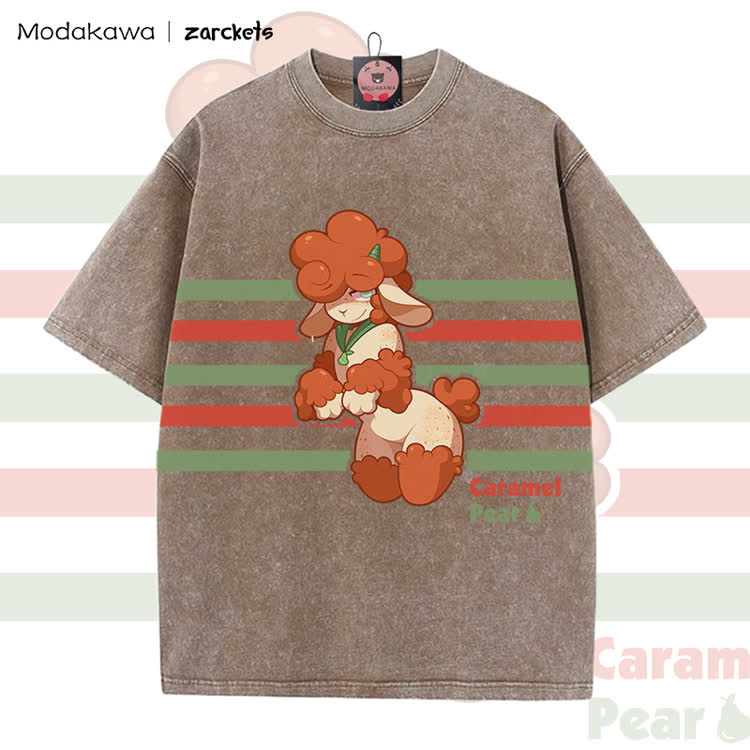 MODAKAWA X zarckets Caramel Poodle Graphic Vintage Washed T-Shirt - Brown - 5XL - image 1