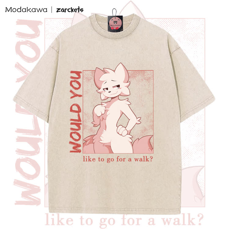 MODAKAWA X zarckets WOULD YOU Anime Fox Graphic Vintage Washed T-shirt - Apricot - 5XL - image 1