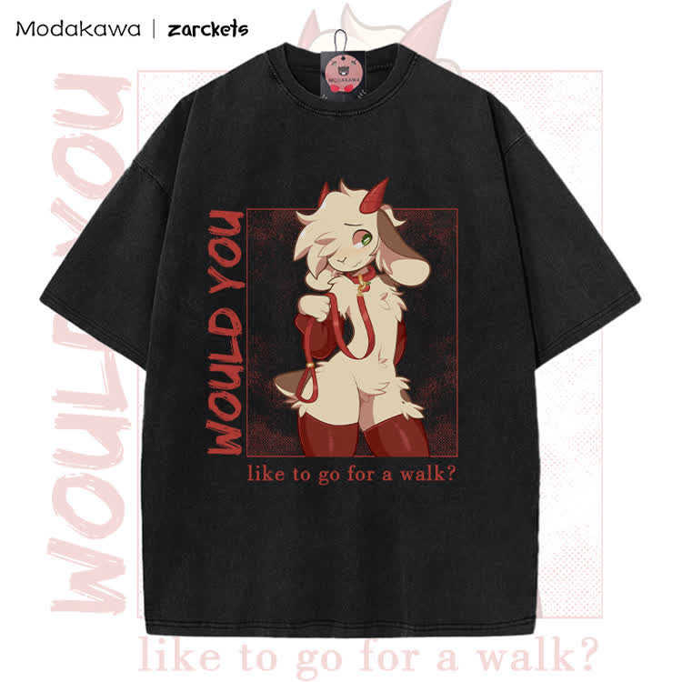 MODAKAWA X zarckets WOULD YOU Ziegen-Charakter-Grafik Vintage Washed T-Shirt - Black B - 5XL - image 2