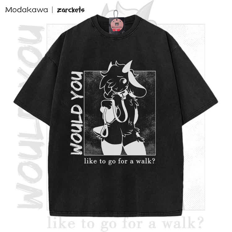 MODAKAWA X zarckets WOULD YOU Ziegen-Charakter-Grafik Vintage Washed T-Shirt - Black A - 5XL - image 1