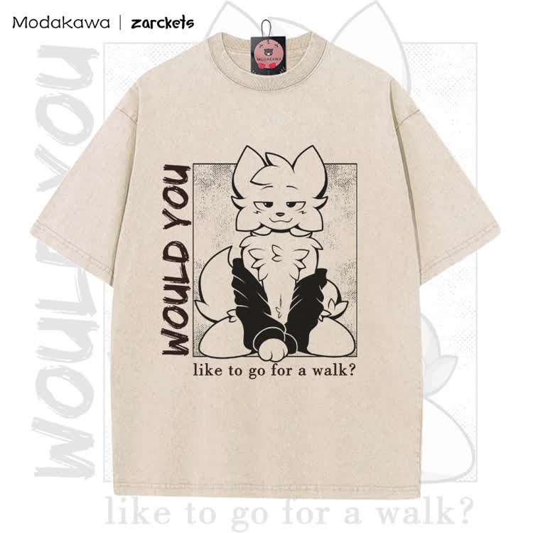 MODAKAWA X zarckets WOULD YOU Anime Fuchs Charakter Grafik Vintage Washed T-Shirt - Apricot - 5XL - image 1