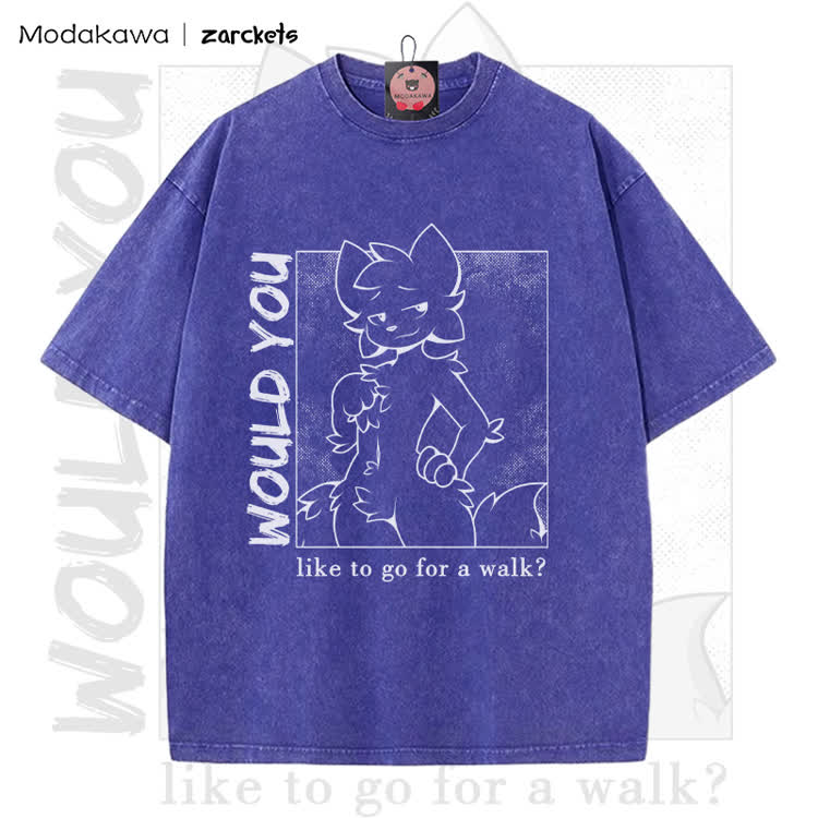 MODAKAWA X zarckets WOULD YOU Anime Fox Graphic Vintage Washed T-shirt - Blue - 5XL - image 1