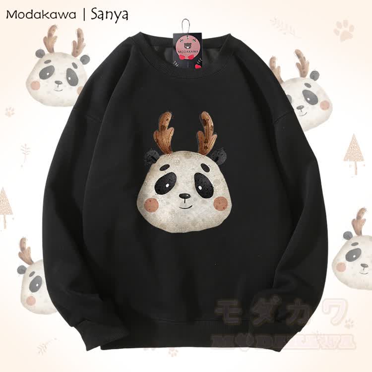 MODAKAWA X Sanya Unisex-Sweatshirt mit niedlichem Hirschmotiv - Schwarz - 5XL - image 2