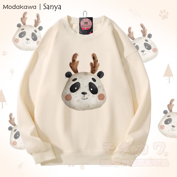 MODAKAWA X Sanya Unisex-Sweatshirt mit niedlichem Hirschmotiv - Beige - 5XL - image 1