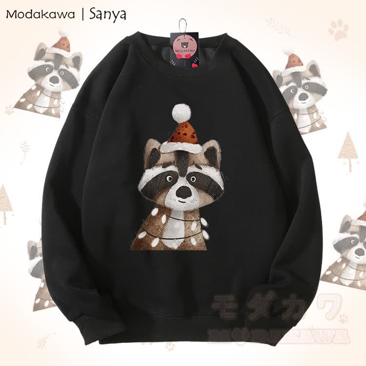 MODAKAWA X Sanya Unisex-Sweatshirt mit Weihnachtswaschbär-Motiv - Schwarz - 5XL - image 2